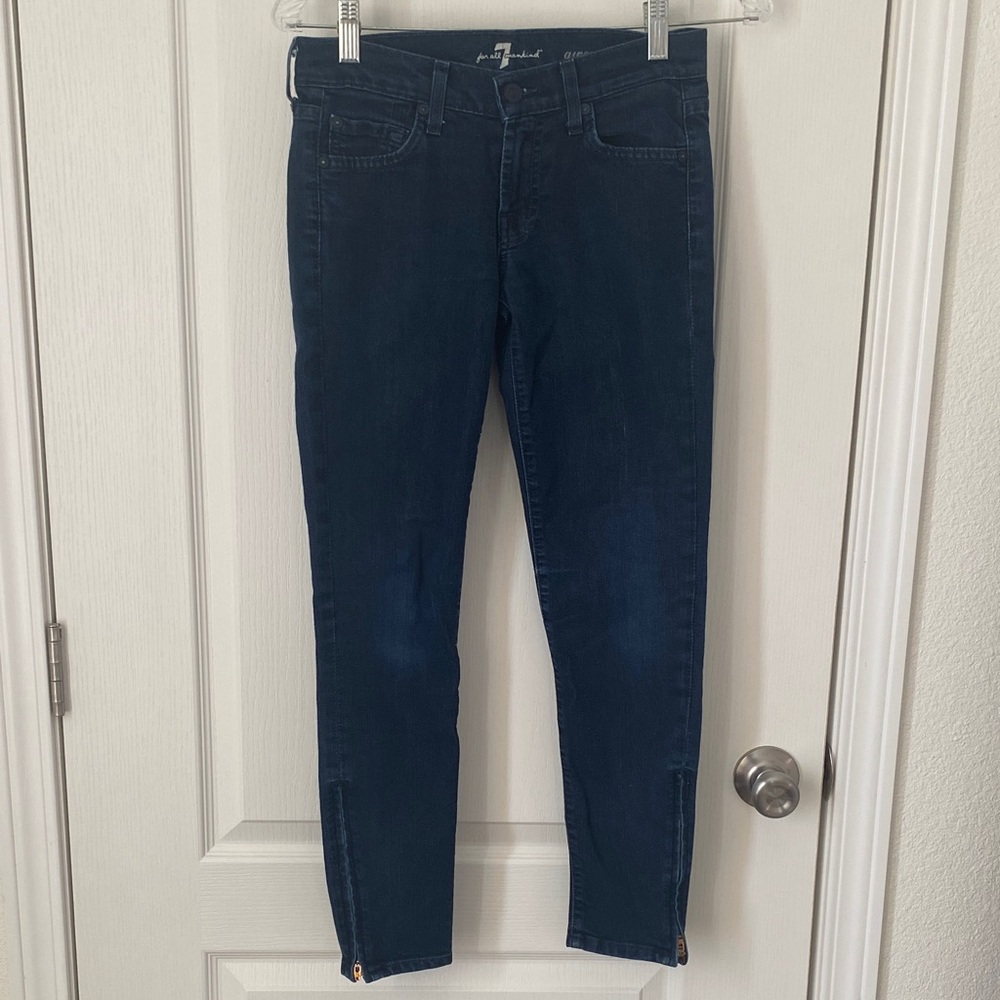 7 For All Mankind Navy Skinny Jeans with ankle zipper